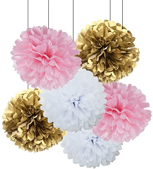 CLEARANCE Paper Pom Poms - Gold (35cm) - Image 2