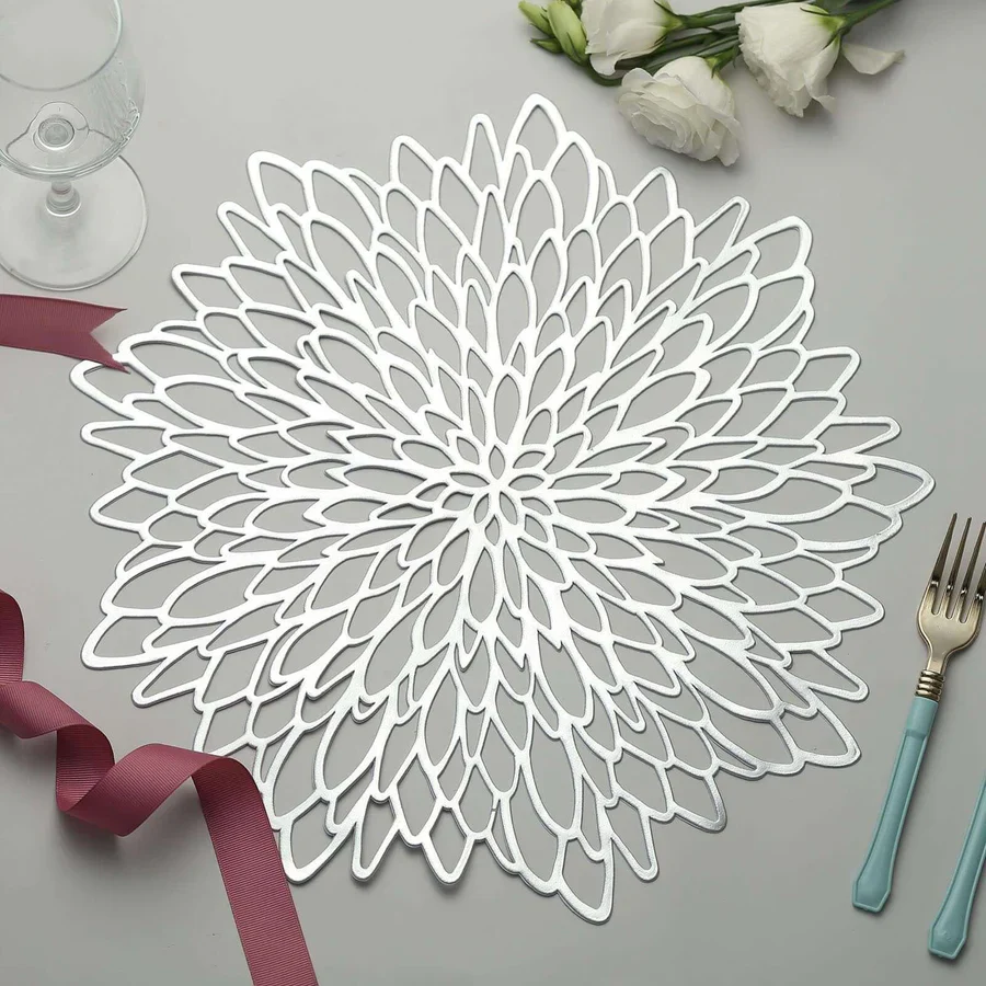 Decorative Floral Placemats - Metallic Silver - Image 4