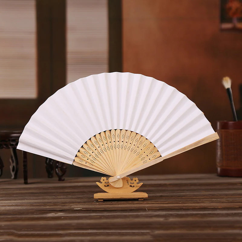 Folding Hand Fan - Paper - White (42x23cm)