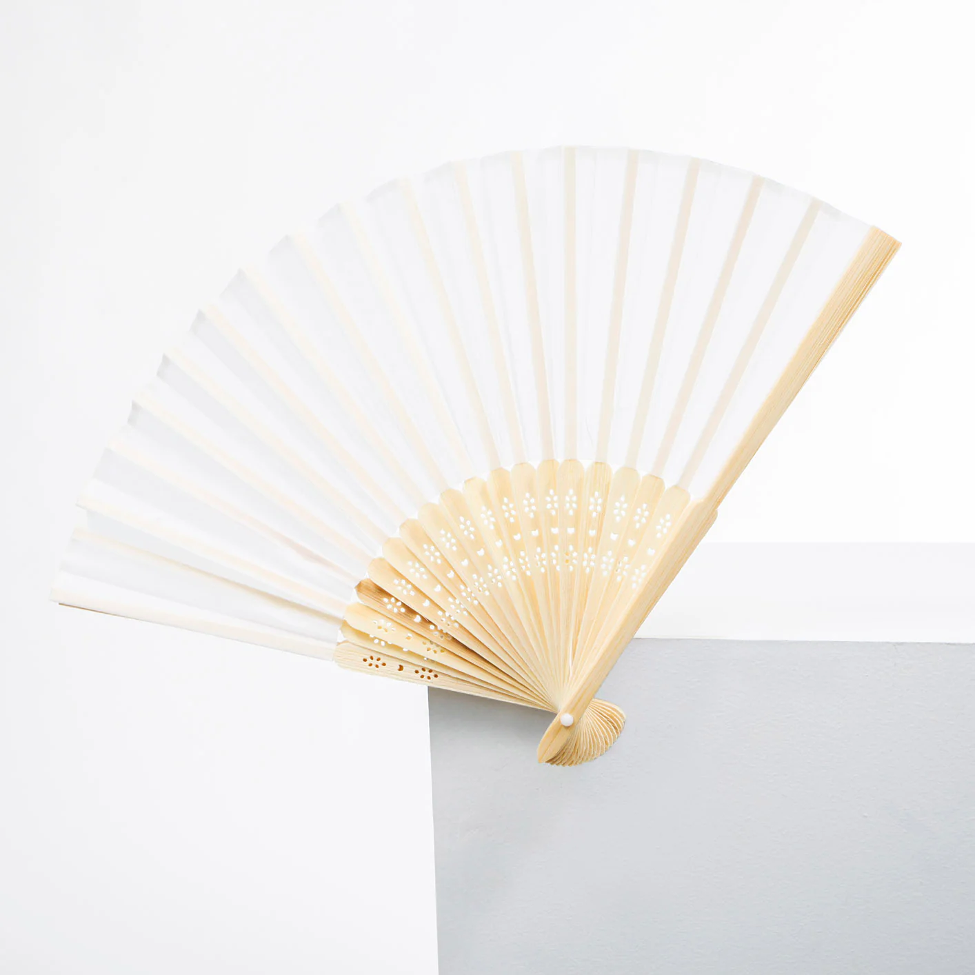 Folding Hand Fan - Silk - White (42x23cm)