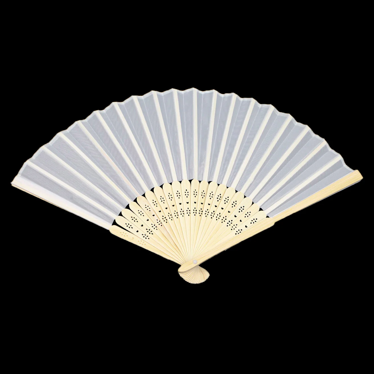 Folding Hand Fan - Silk - White (42x23cm) - Image 3