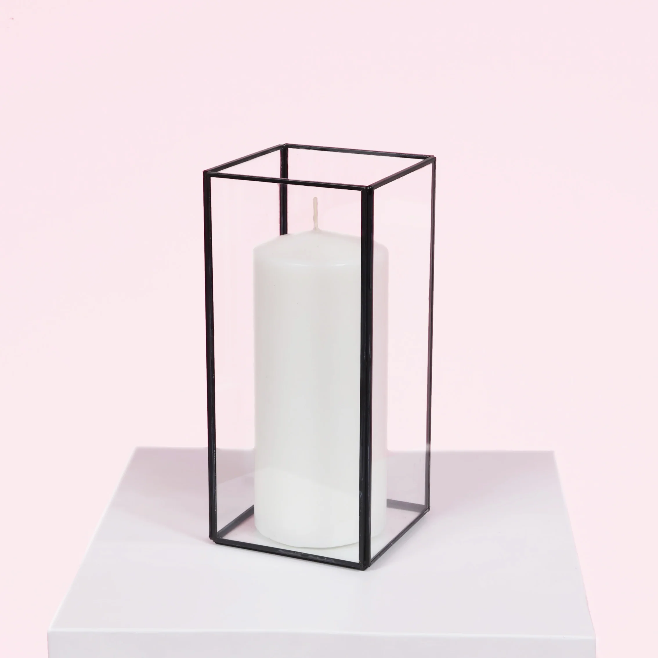 CLEARANCE Glass Candle Box With Metal Frame - Black (21.5cmH) - Image 3