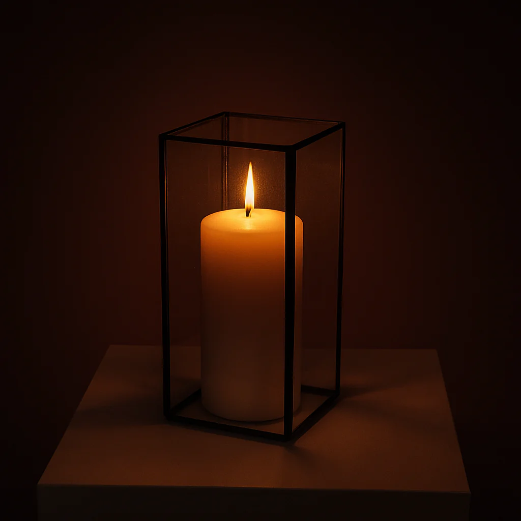CLEARANCE Glass Candle Box With Metal Frame - Black (21.5cmH) - Image 4