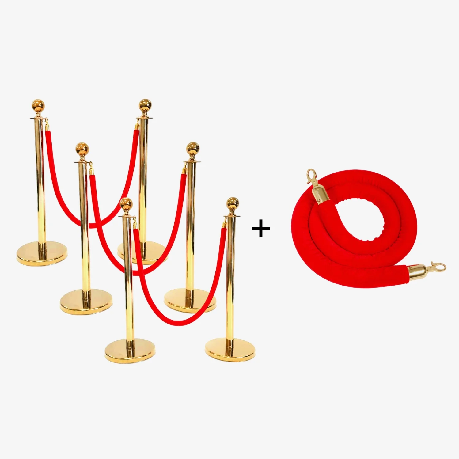 Gold Bollard & Velvet Red Rope Value Package (2 x 2m lengths) - Image 2