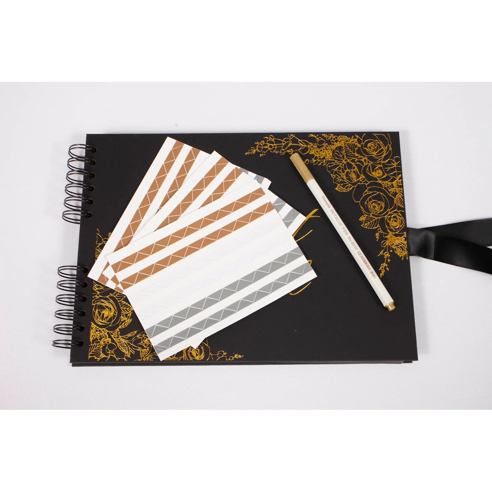 Guest Book and Pen Set- Metallic Gold Font On Black Cover - Image 4