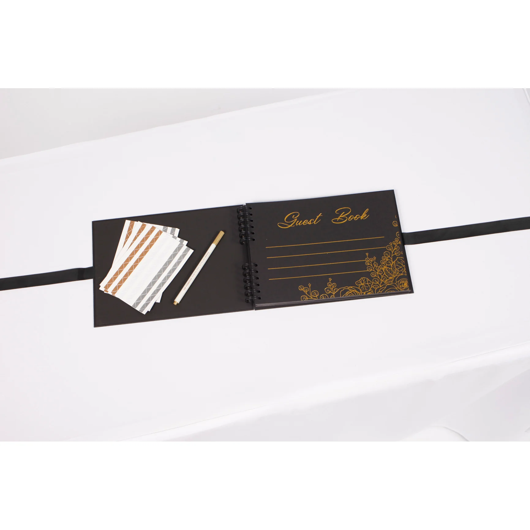 Guest Book and Pen Set- Metallic Gold Font On Black Cover - Image 5