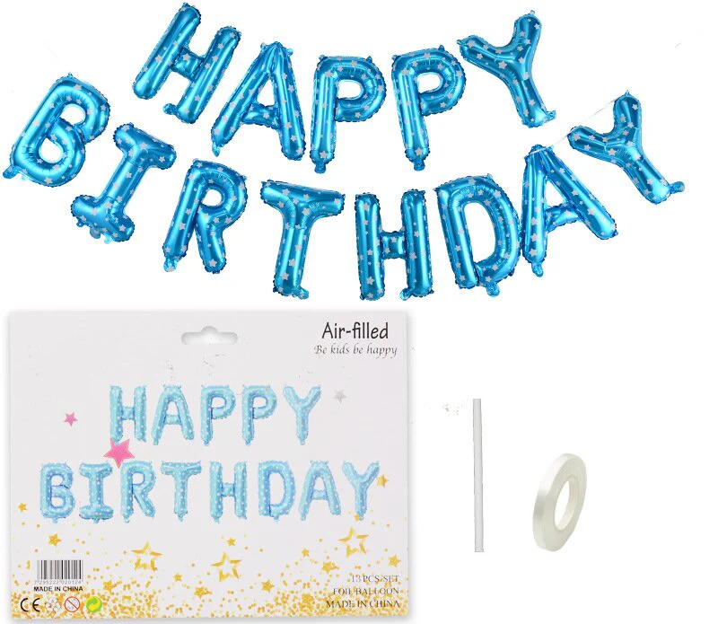 CLEARANCE Happy Birthday Balloon Garland - Metallic Blue with Stars
