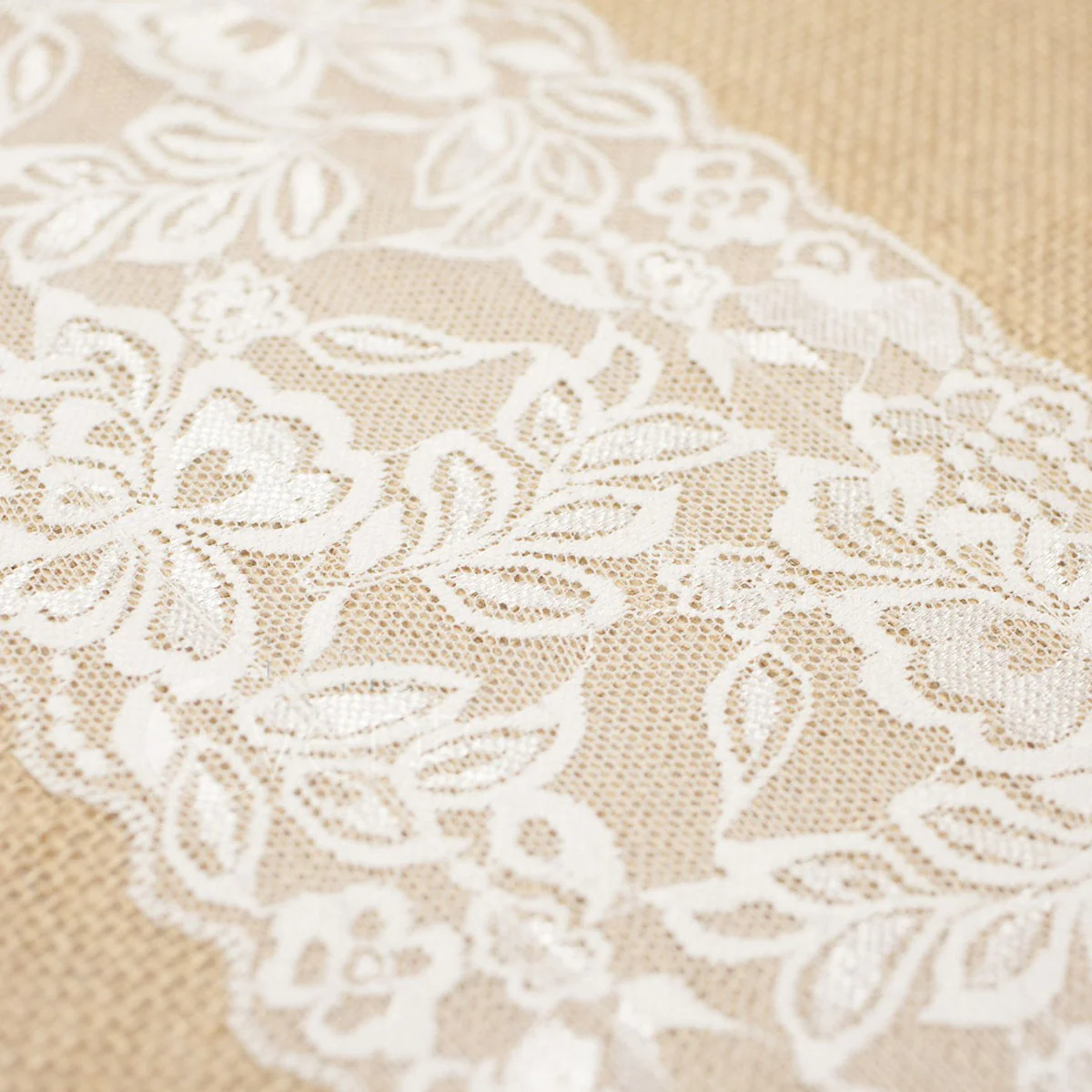 Hessian & Lace Table Runner - Centre Lace (30x275cm) - Image 3