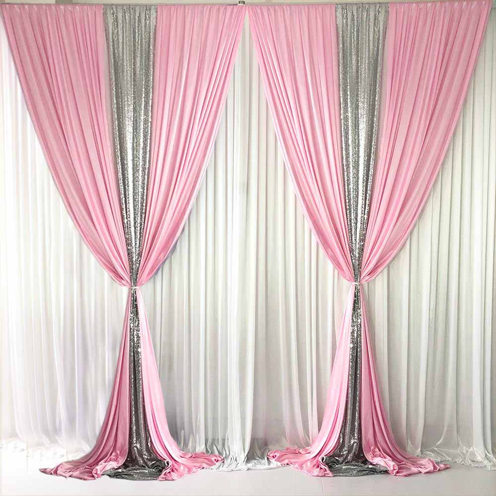 Ice Silk & Sequin Layered Backdrop Curtain - Light Pink & Silver (3x3m)