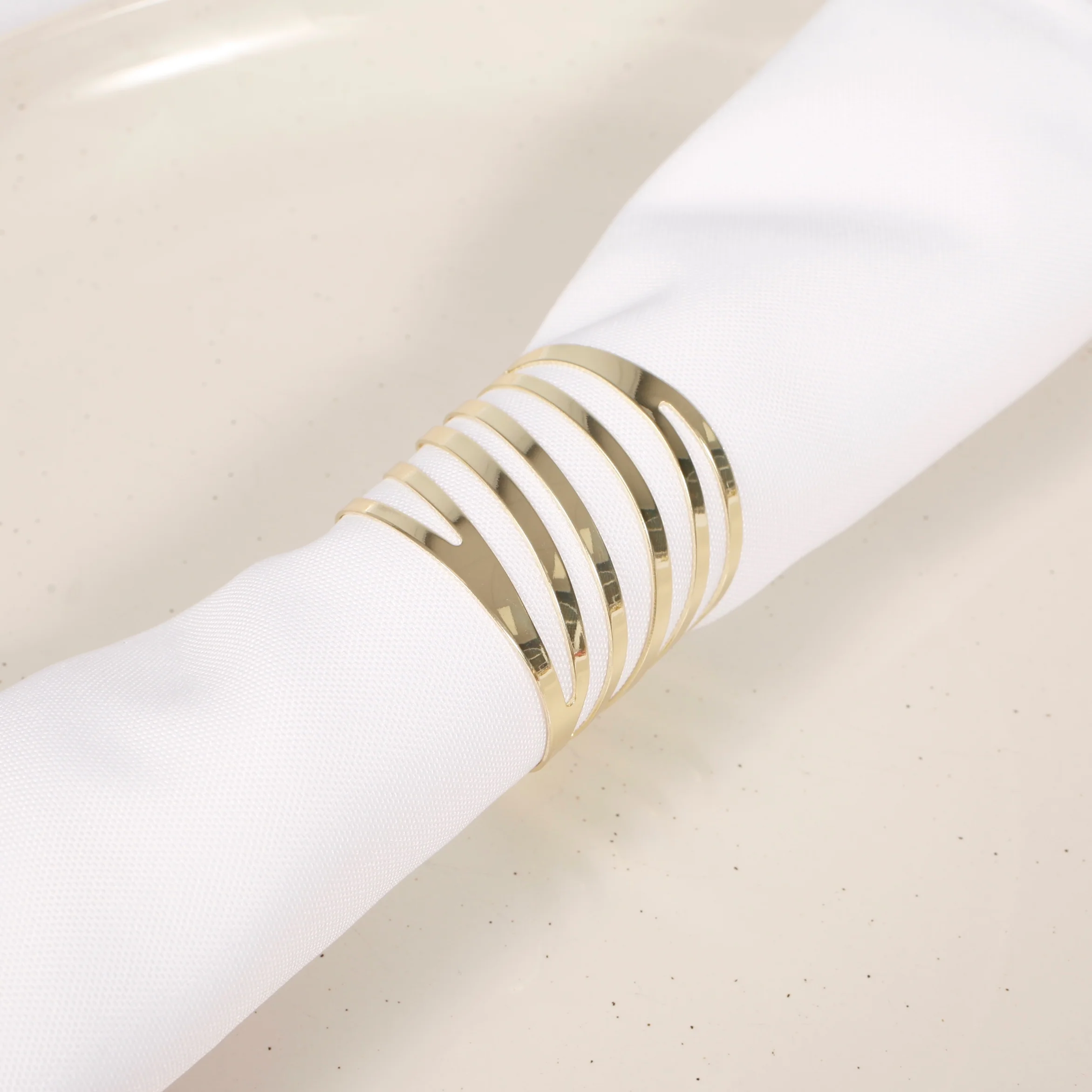 Modern Linear Cut Out Napkin Ring - Gold - Image 3