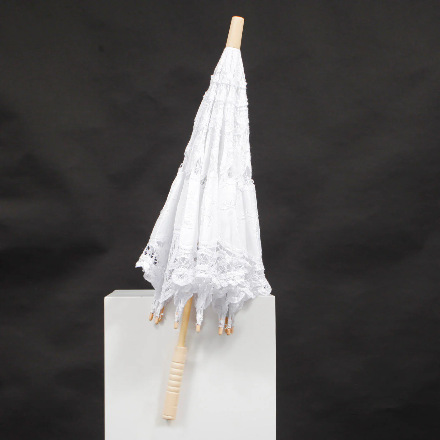 Lace Fabric Wedding Umbrella Parasol - White - Image 2