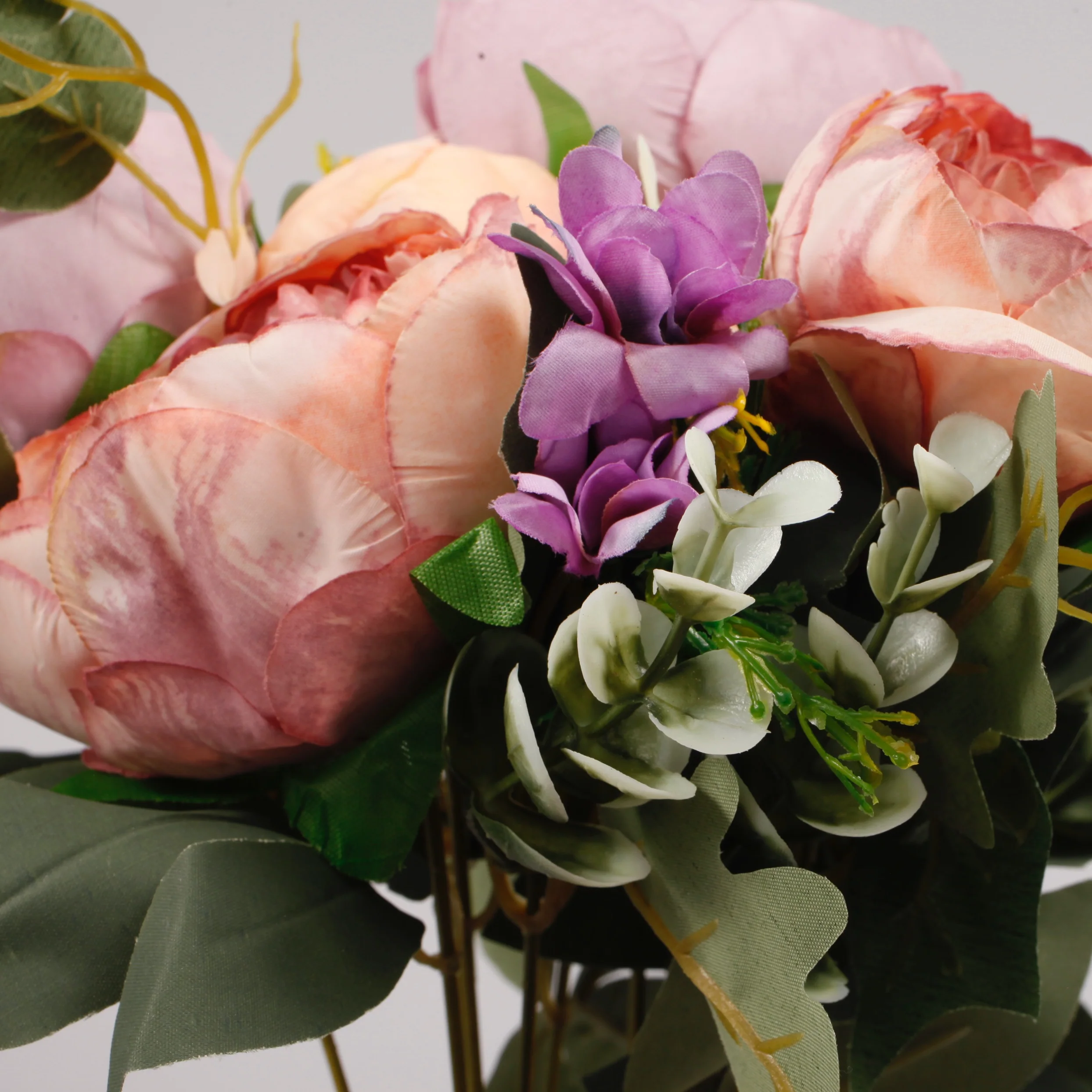 CLEARANCE Artificial Rose Flower Bouquet - Spray Style - Blush Peach and Mauve (10cm heads) - Image 5