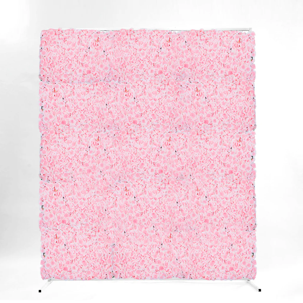 Flower Wall & Freestanding Frame Package - Pink Hydrangea / White Mesh Frame (2mx1.8m)