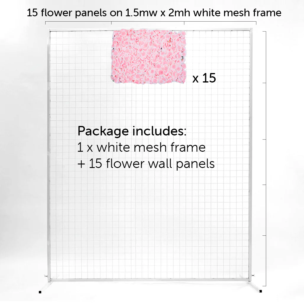 Flower Wall & Freestanding Frame Package - Pink Hydrangea / White Mesh Frame (2mx1.8m) - Image 3