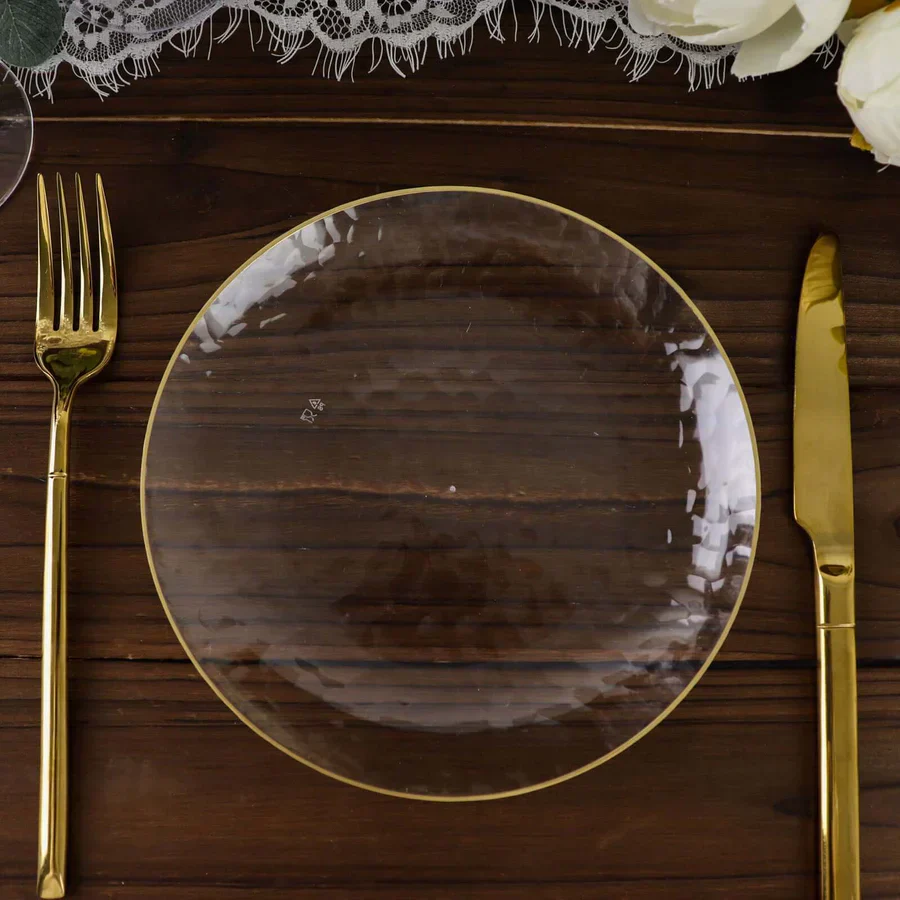 Plastic Dinner Plate - Clear with Gold Trim (26cm) - Image 4