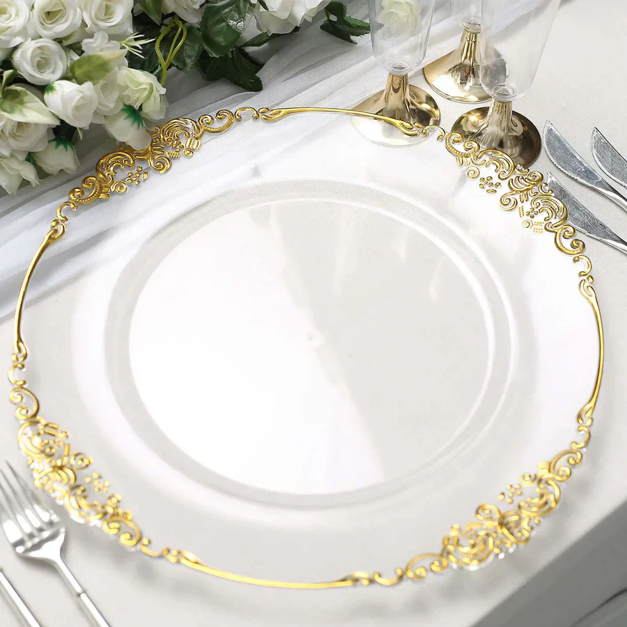Charger Plate - Clear with Antique Gold Trim (33cm) - Image 6