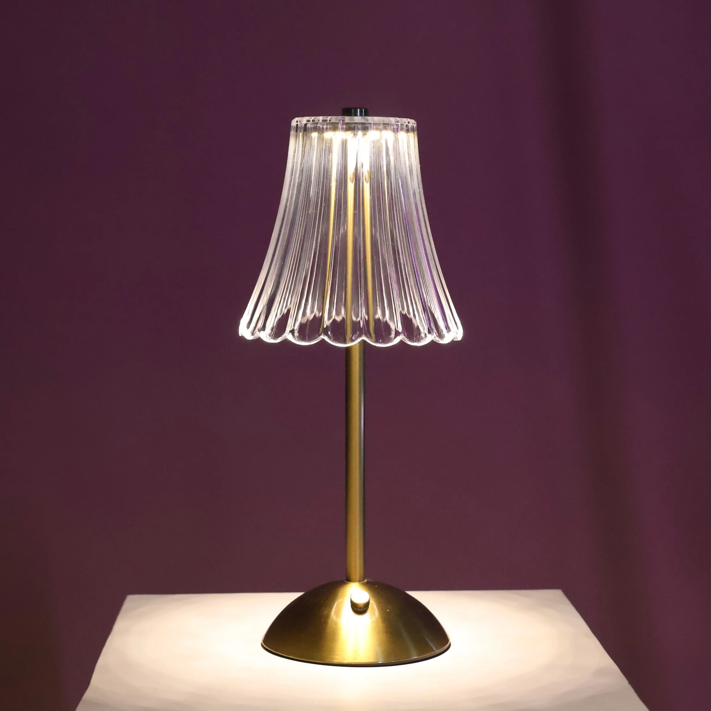 Portable Rechargeable Table Lamp - Clear Ribbed Shade - Image 8