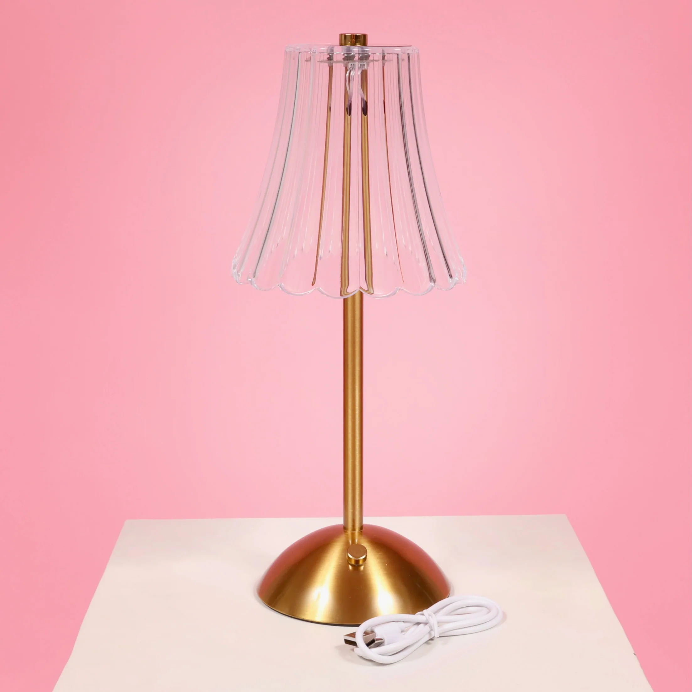 Portable Rechargeable Table Lamp - Clear Ribbed Shade - Image 9