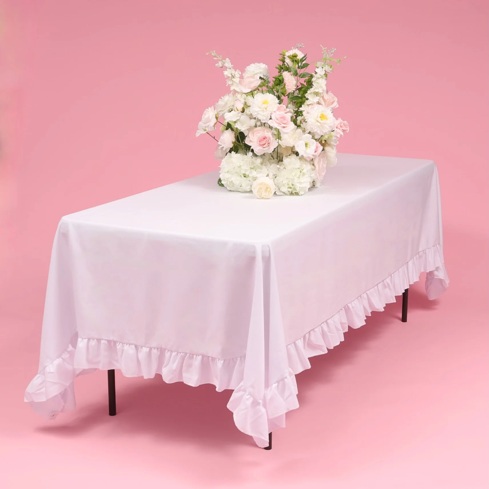 Premium Ruffle Rectangle Tablecloth - White (153x259cm) - Image 2
