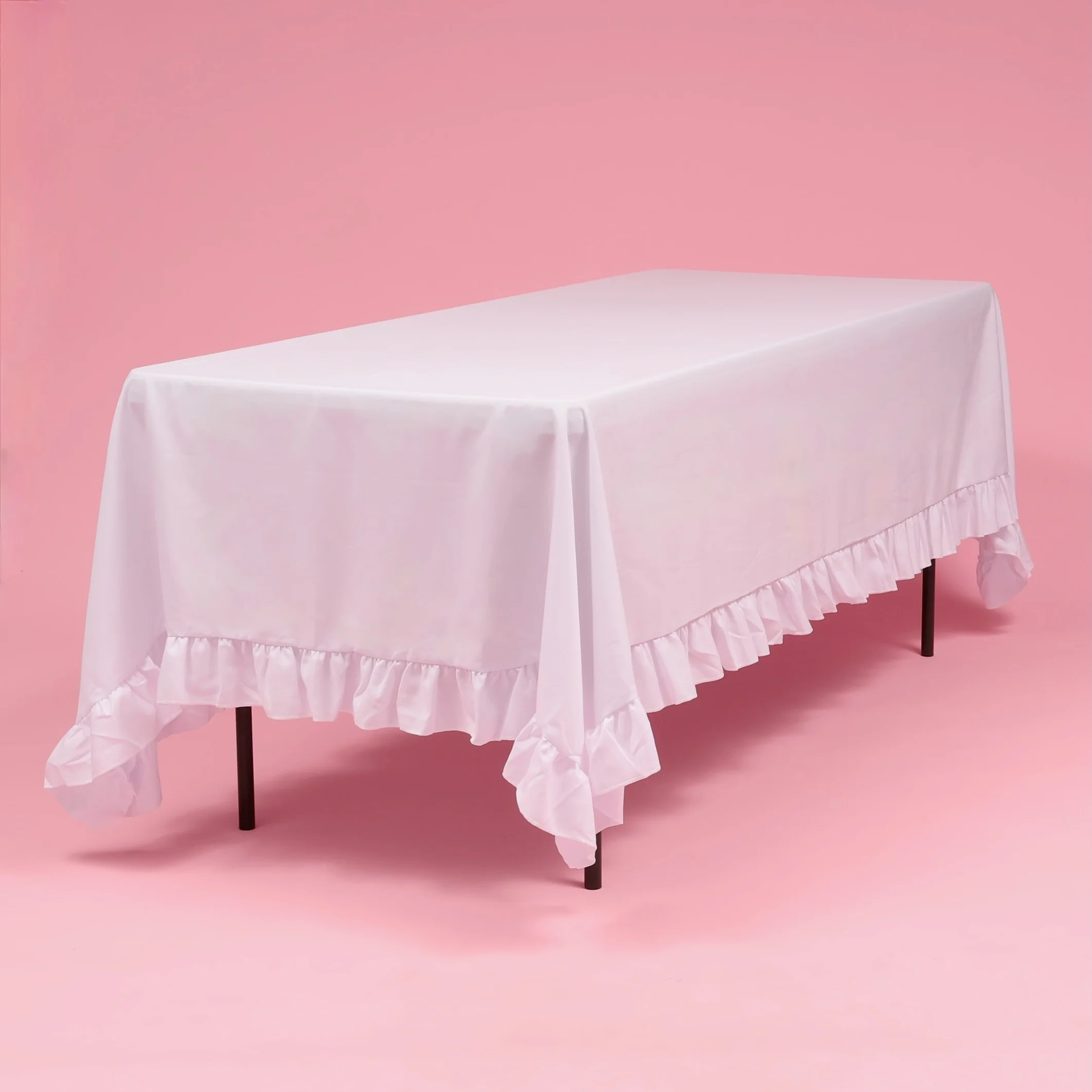 Premium Ruffle Rectangle Tablecloth - White (153x259cm) - Image 3
