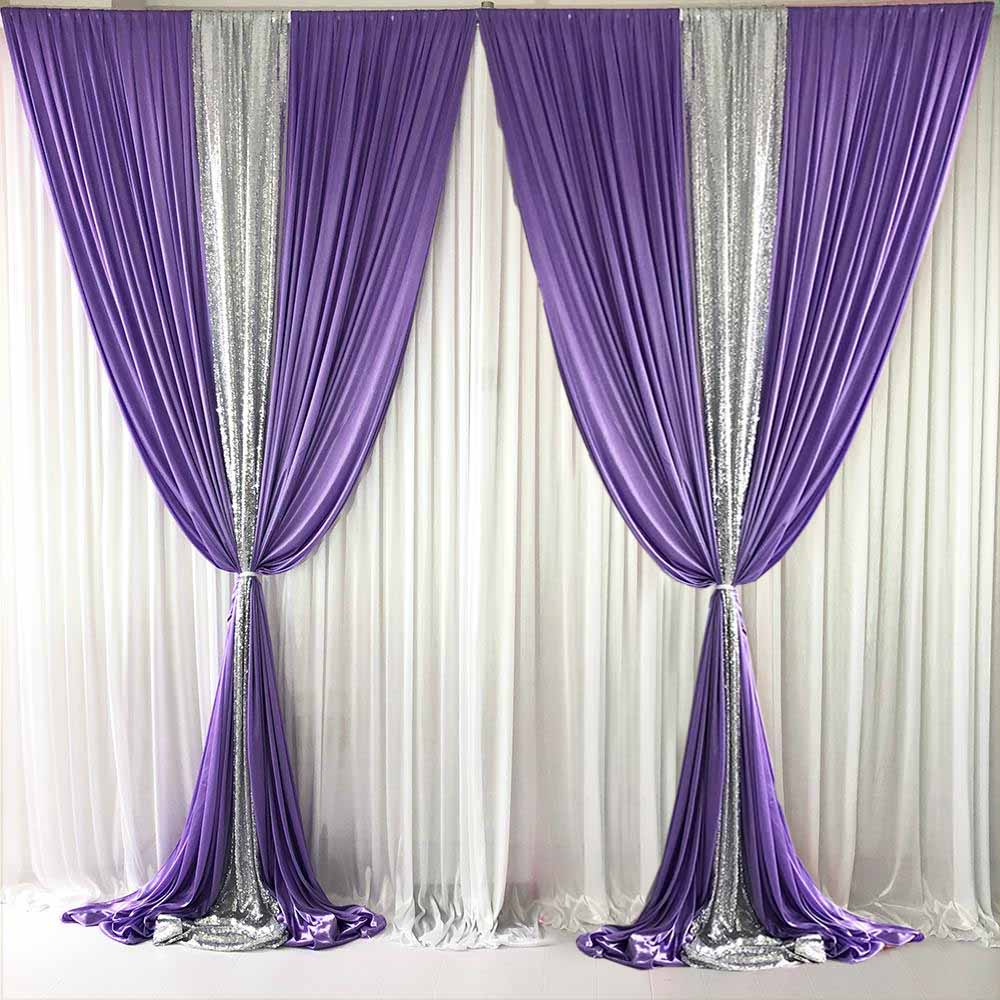 Ice Silk & Sequin Layered Backdrop Curtain - Purple & Silver (3x3m)