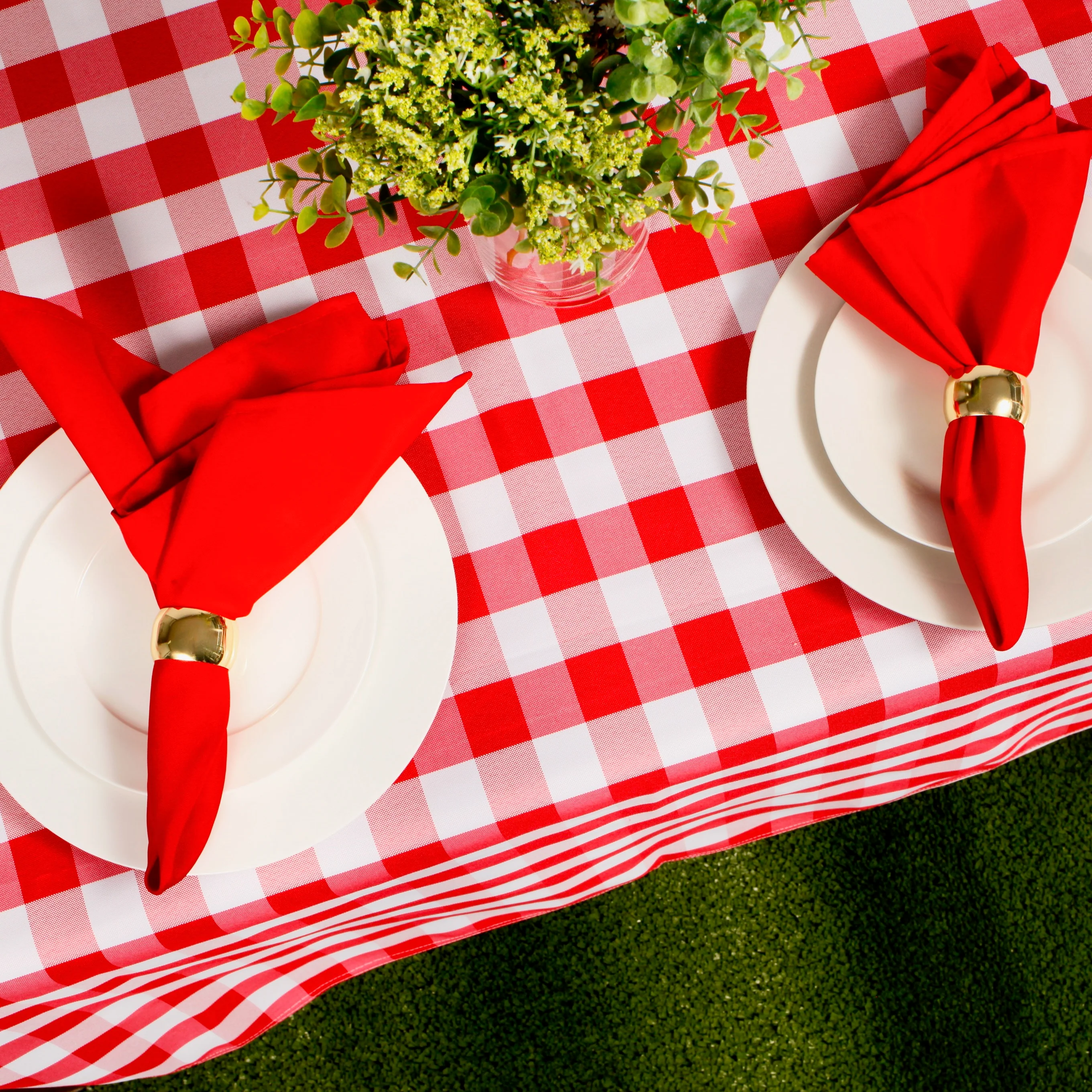 Checkered Rectangle Tablecloth - Red (153x259cm) - Image 6