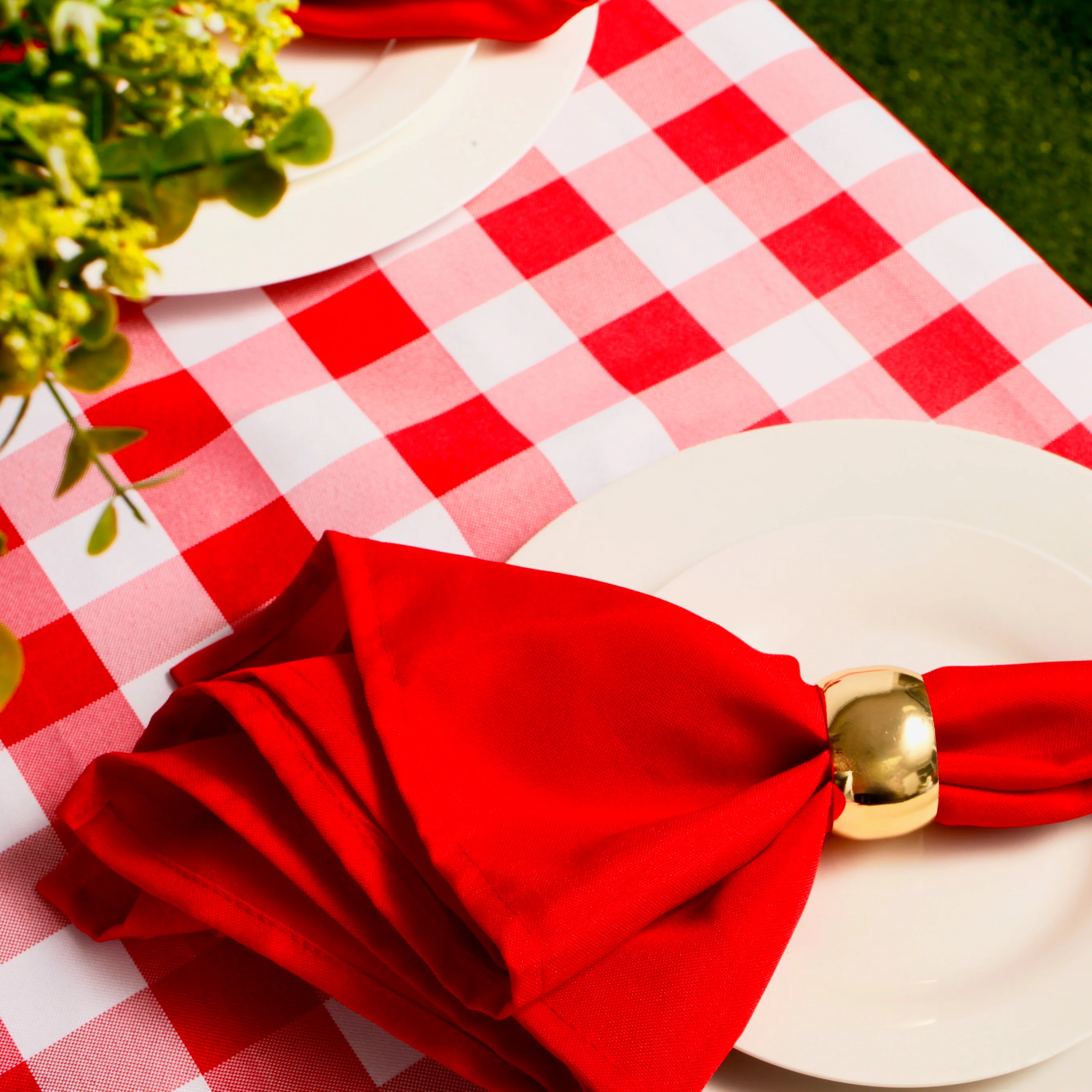 Checkered Rectangle Tablecloth - Red (153x259cm) - Image 7