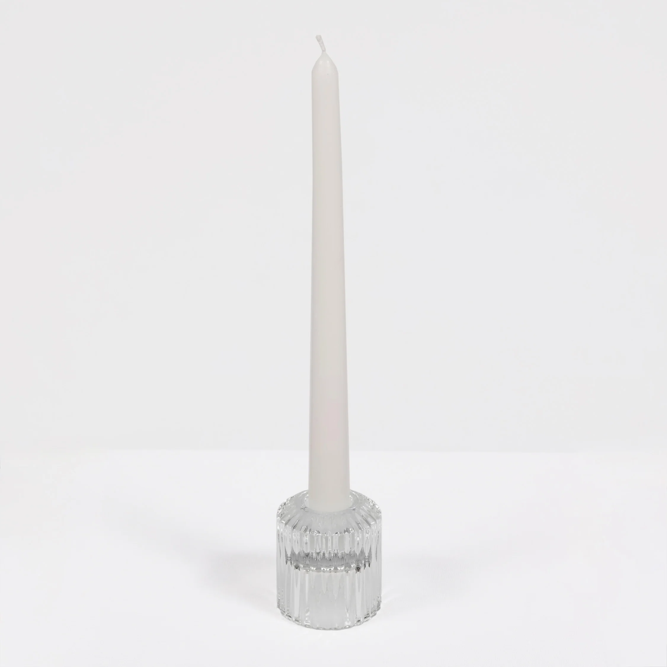 Reversible Glass Tea Light and Taper Candle Holder - Ribbed Drum (Style 2) - Image 3