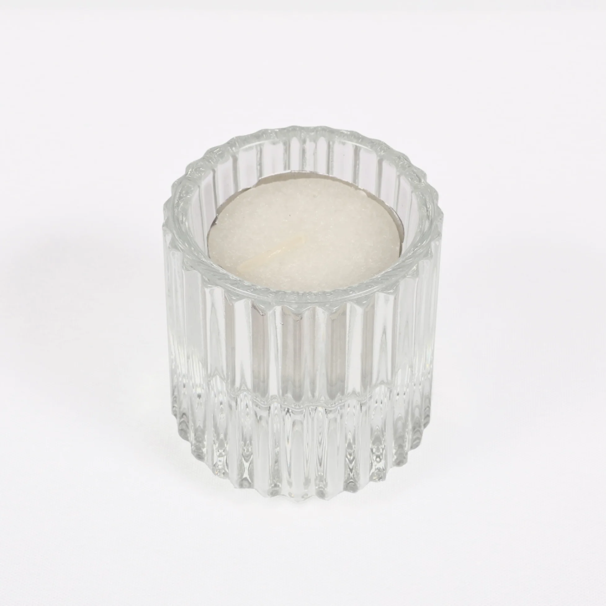 Reversible Glass Tea Light and Taper Candle Holder - Ribbed Drum (Style 2) - Image 4