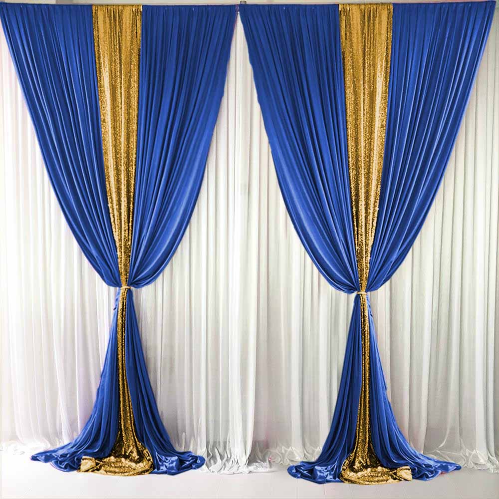 Ice Silk & Sequin Layered Backdrop Curtain - Royal Blue & Gold (3x3m)