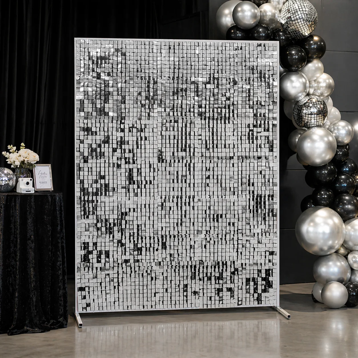 Sequin Shimmer Wall Backdrop & Frame Package - Silver - Image 2