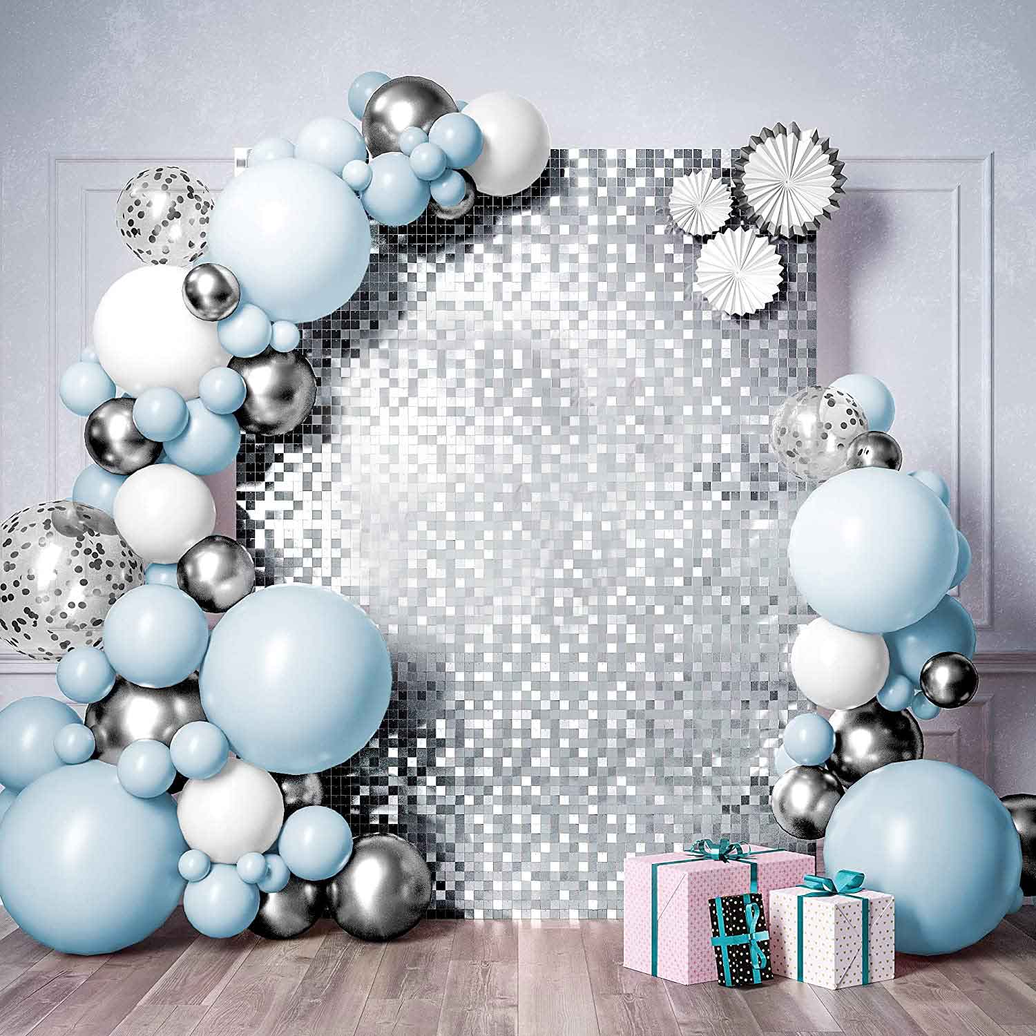 Sequin Shimmer Wall Backdrop & Frame Package - Silver - Image 5