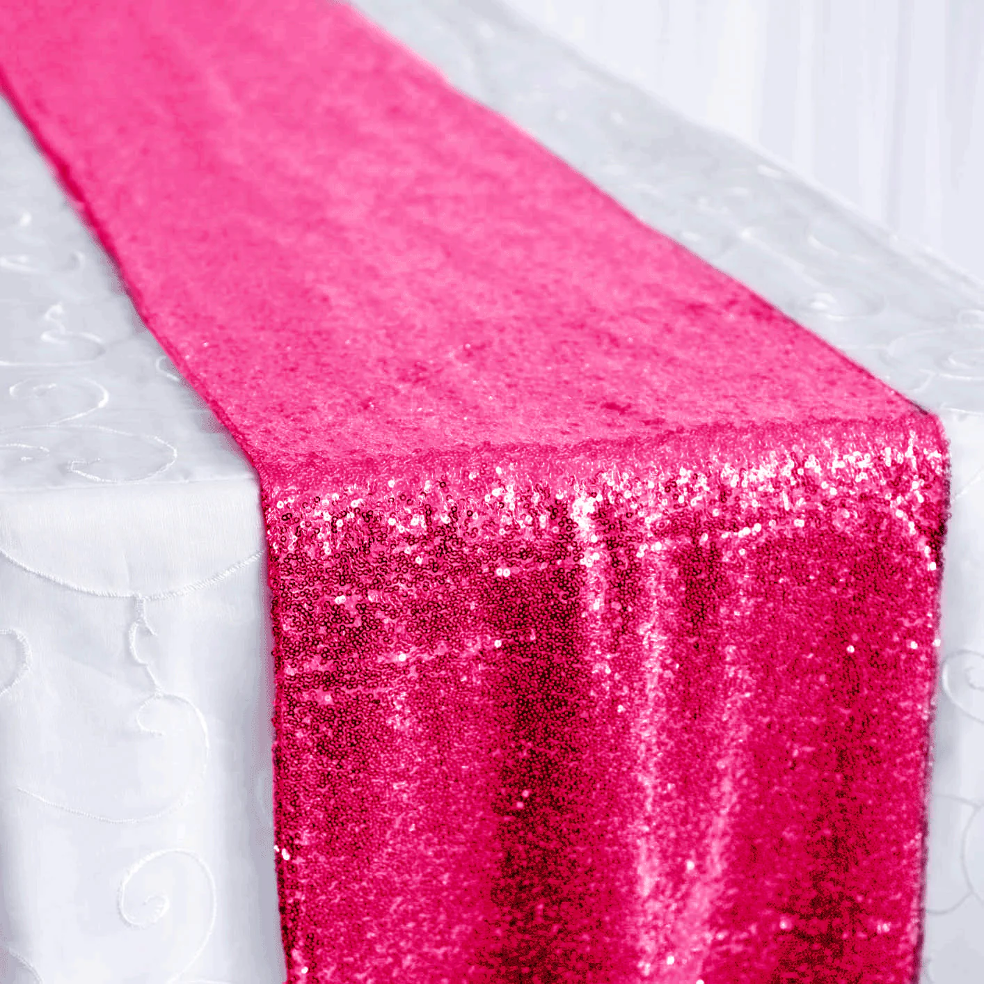 CLEARANCE Sequin Table Runner - Hot Pink