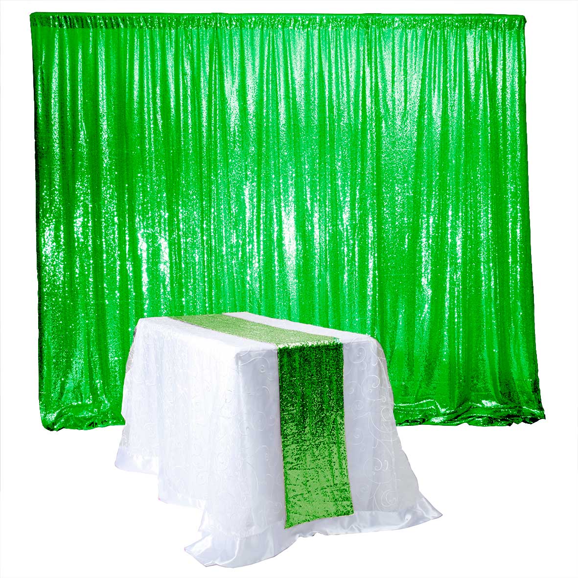 CLEARANCE Sequin Table Runner - Dark Green - Image 3
