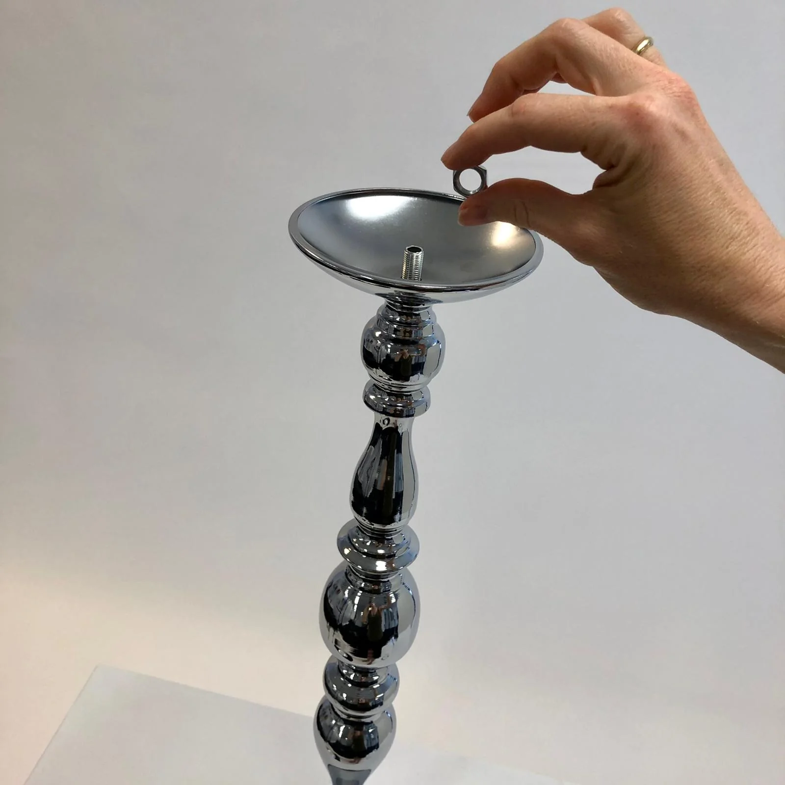 CLEARANCE Candlestick Pedestal Centrepiece Vase - Silver (58cmH) - Image 13