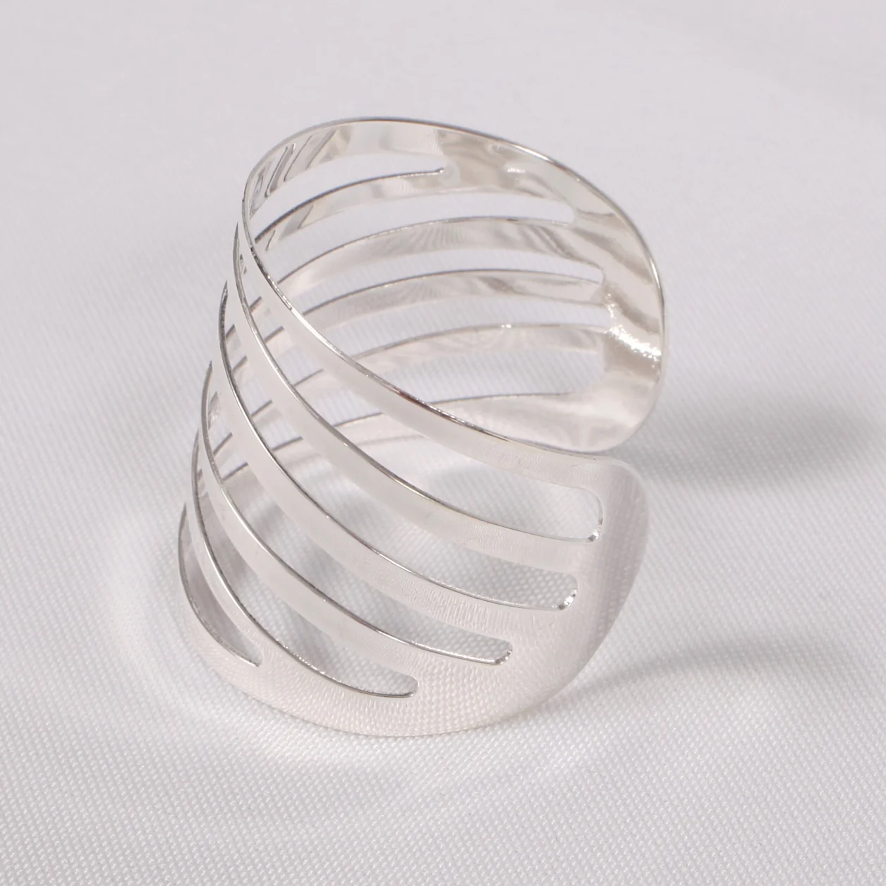 Modern Linear Cut Out Napkin Ring - Silver