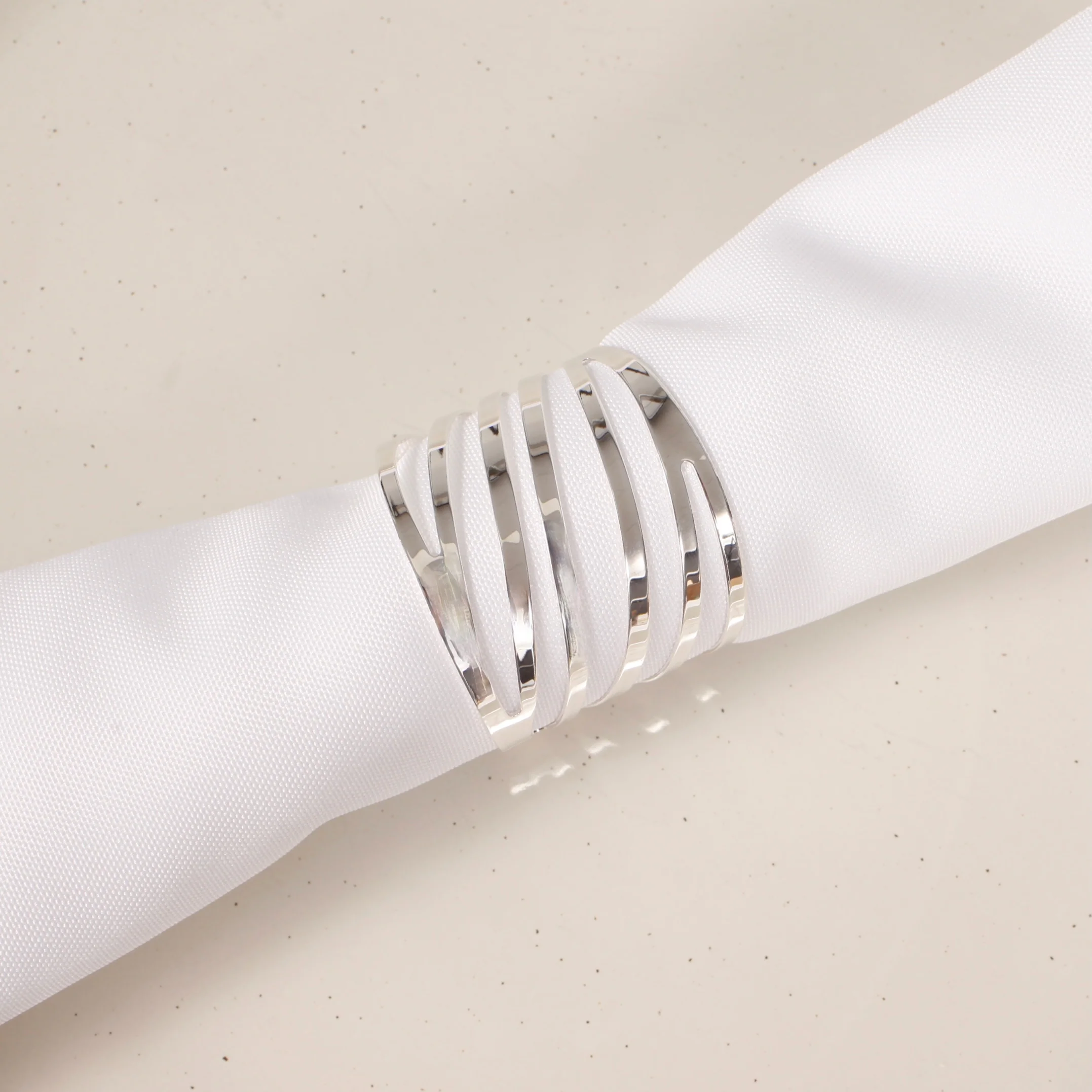 Modern Linear Cut Out Napkin Ring - Silver - Image 3