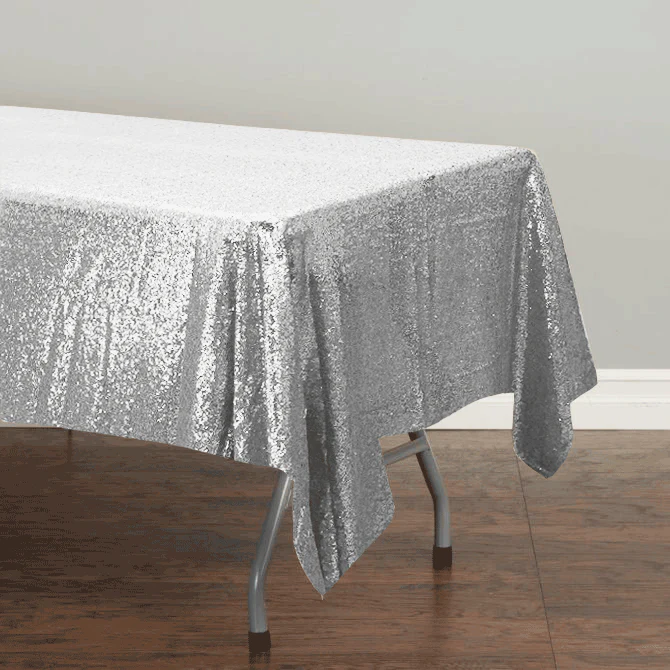 CLEARANCE Sequin Tablecloth - Silver (125x240cm)