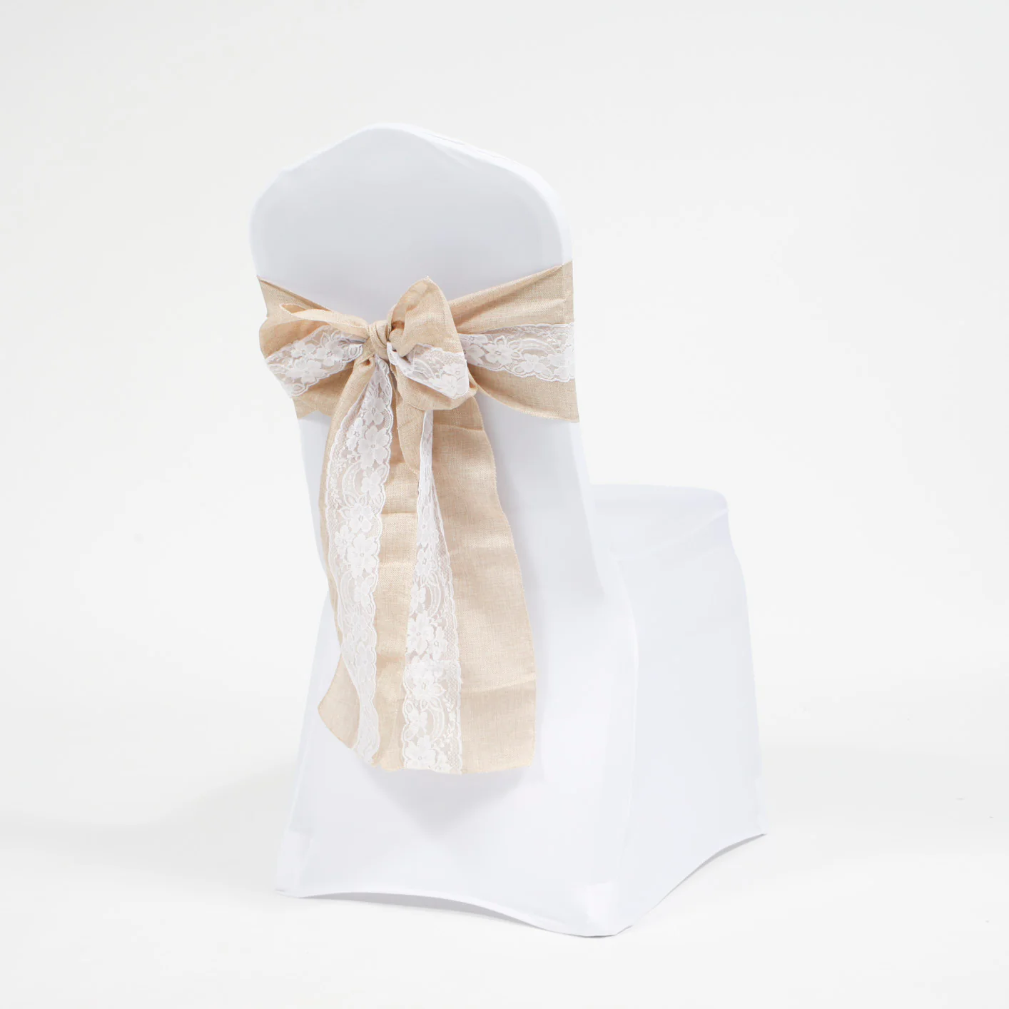 CLEARANCE Soft Faux Hessian & Lace Chair Sash - Image 2