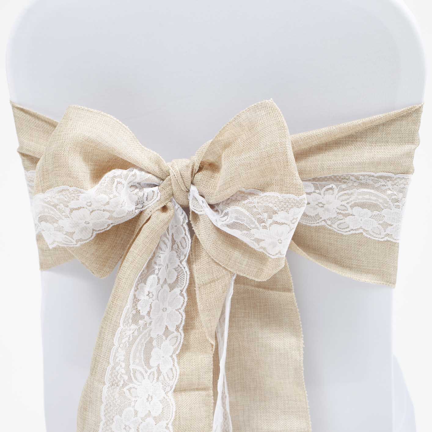 CLEARANCE Soft Faux Hessian & Lace Chair Sash - Image 3