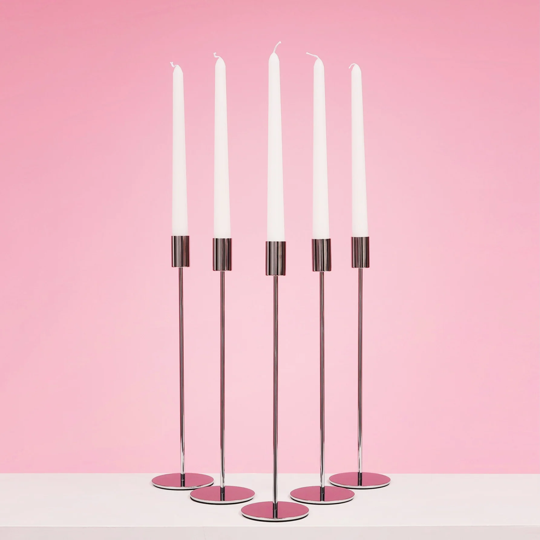 Taper Candle Holders Modern Straight Style - Silver (33cm) - Image 3