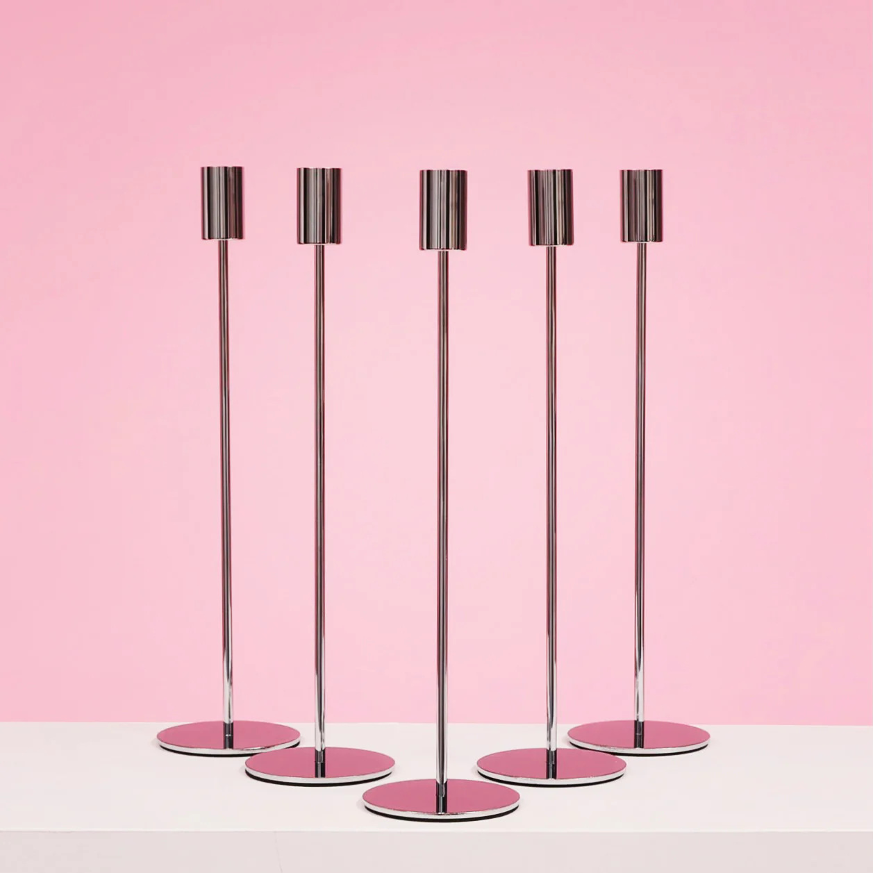 Taper Candle Holders Modern Straight Style - Silver (33cm) - Image 4