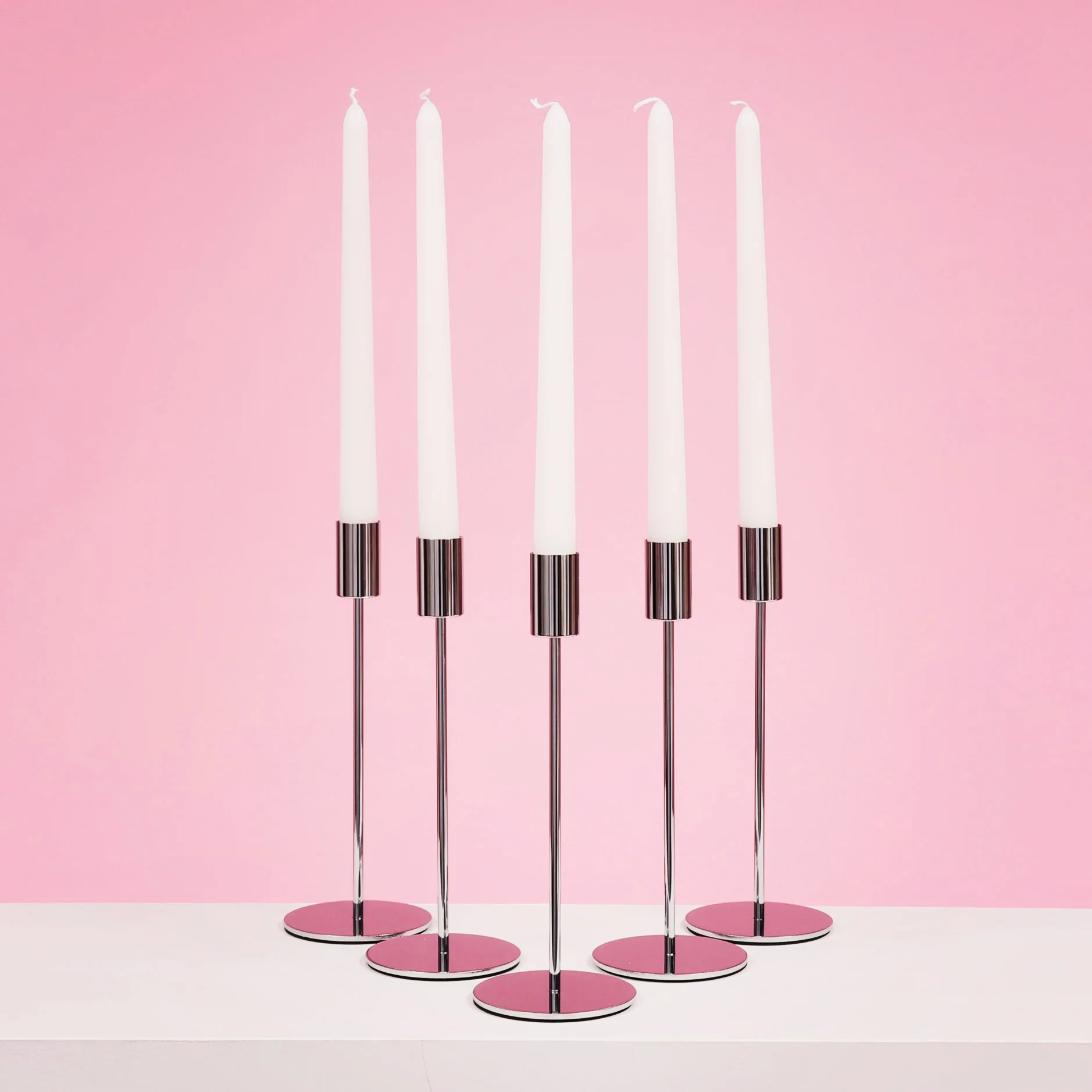 Taper Candle Holders Modern Straight Style - Silver (23cm) - Image 3