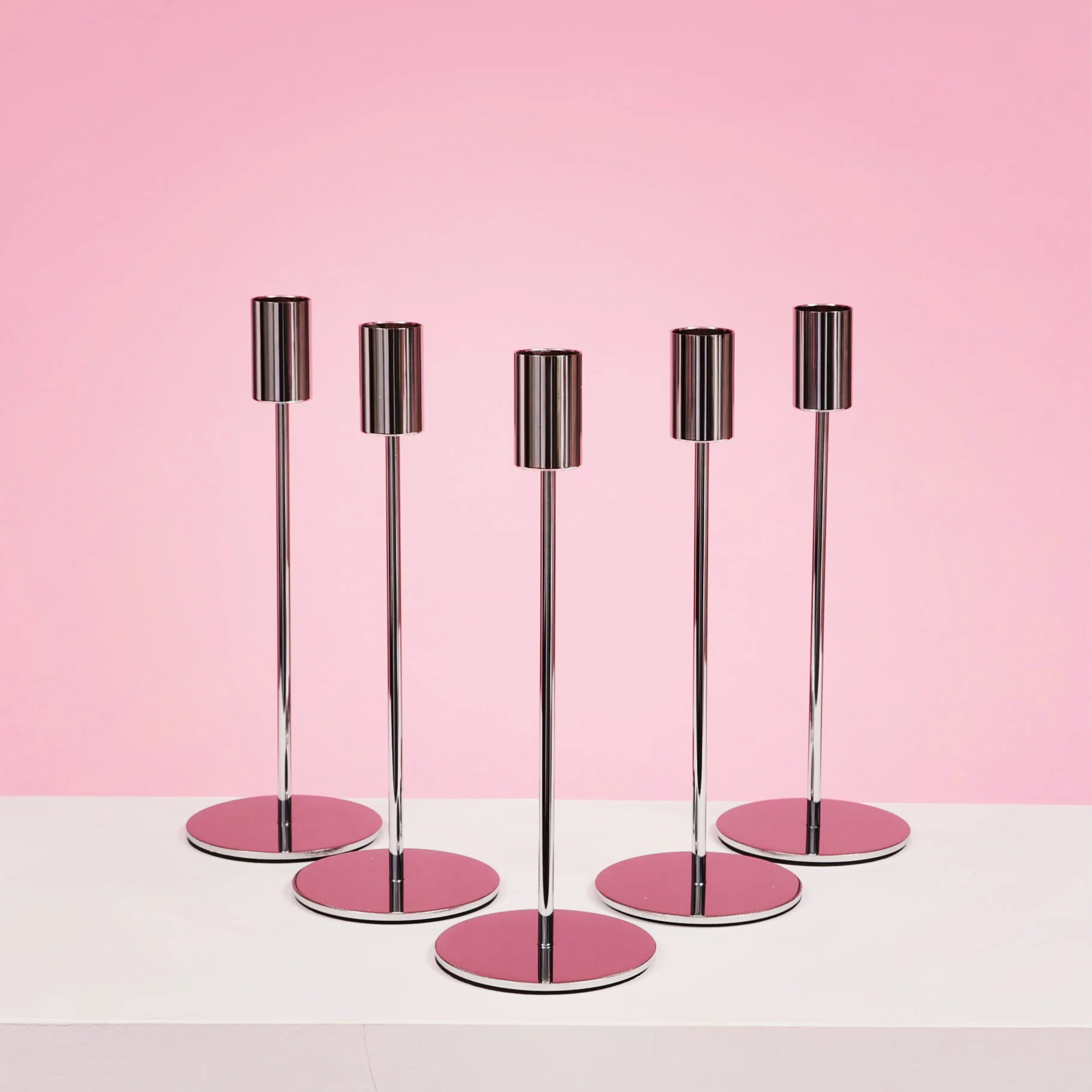 Taper Candle Holders Modern Straight Style - Silver (23cm) - Image 4