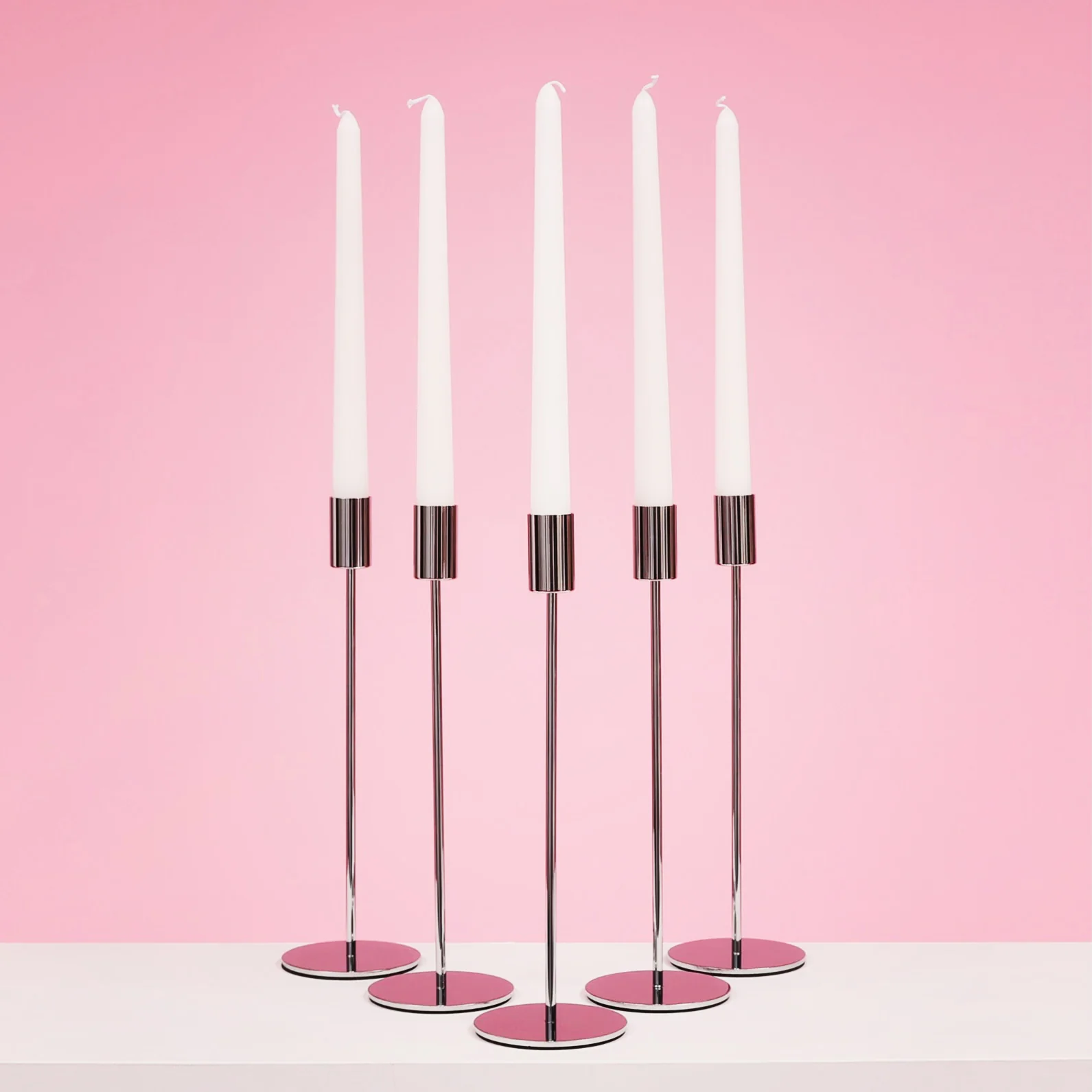 Taper Candle Holders Modern Straight Style - Silver (28cm) - Image 3