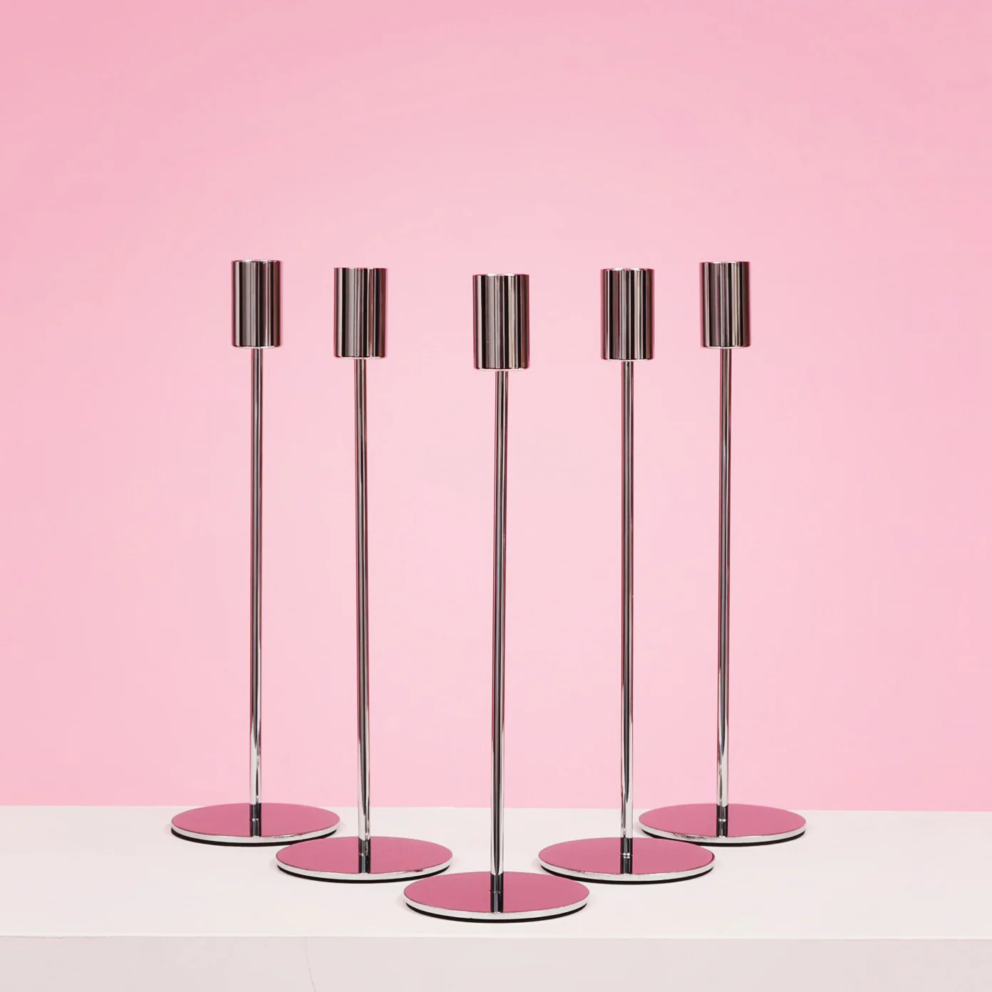Taper Candle Holders Modern Straight Style - Silver (28cm) - Image 4