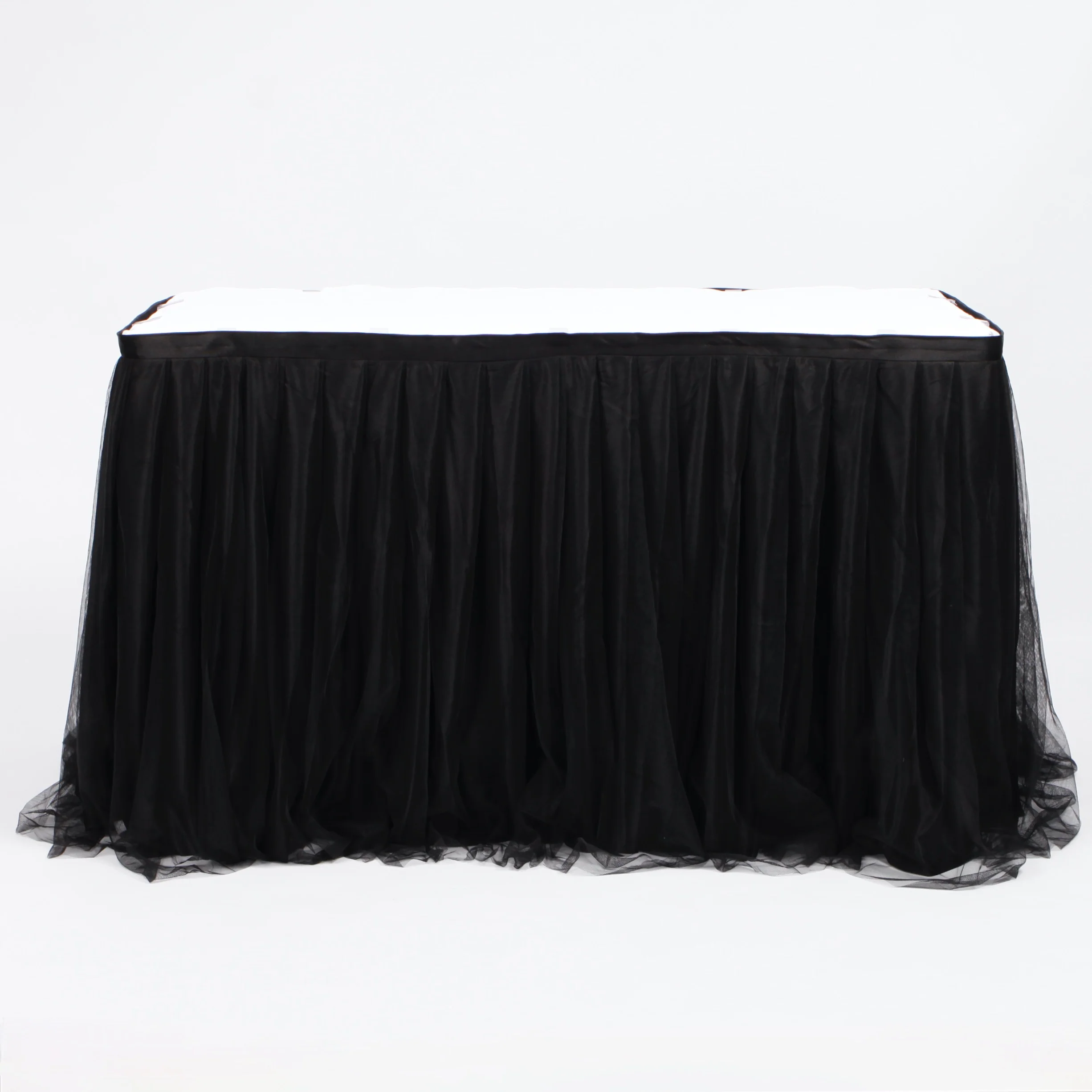 CLEARANCE Tulle and Ice Silk Layered Table Skirting + BONUS Clips - Black (5.2m)