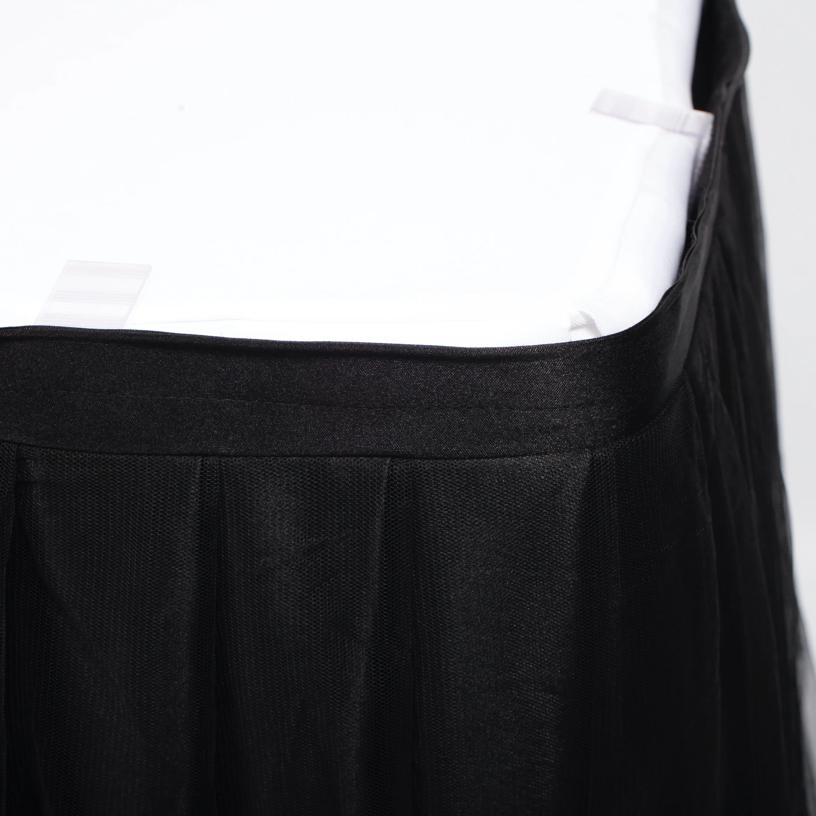 CLEARANCE Tulle and Ice Silk Layered Table Skirting + BONUS Clips - Black (5.2m) - Image 3