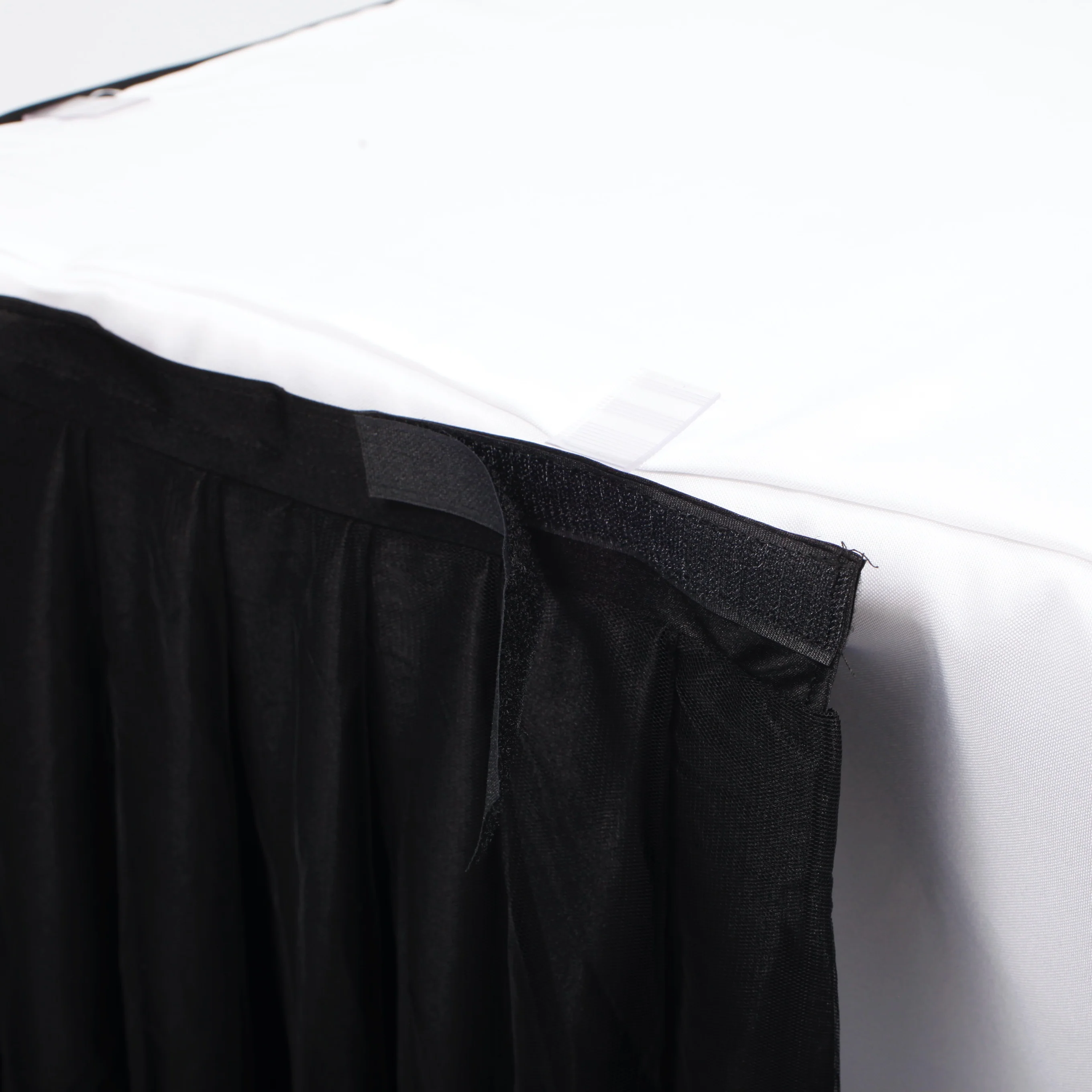 CLEARANCE Tulle and Ice Silk Layered Table Skirting + BONUS Clips - Black (5.2m) - Image 4