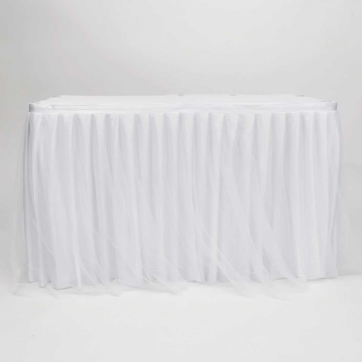 Tulle and Ice Silk Layered Table Skirting + BONUS Clips - White (5.2m)